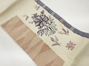 手織り紬草花模様織出し名古屋帯